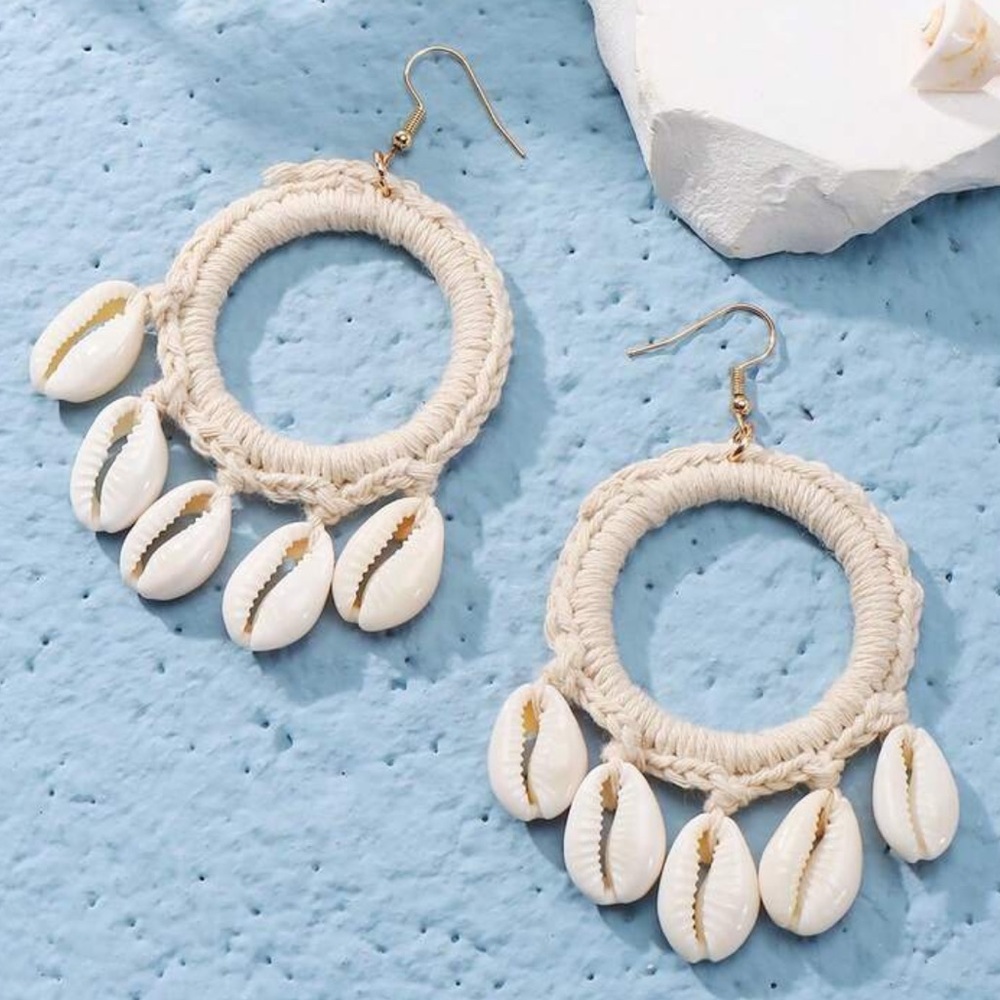 Boho‎ Cream Shell Hoop Earrings
